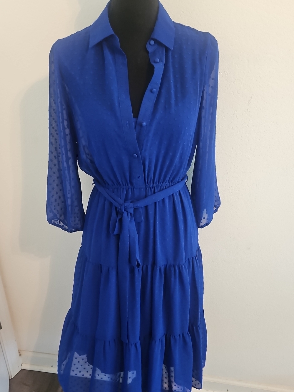 Nanette Lepore Cobalt Blue Midi Dress with Clip Dot Texture